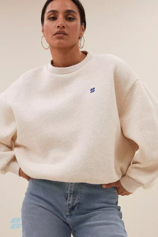 sweat beige logo bleu