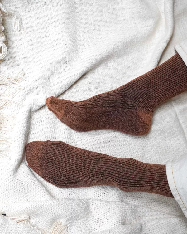 chaussettes paillettes camel brun